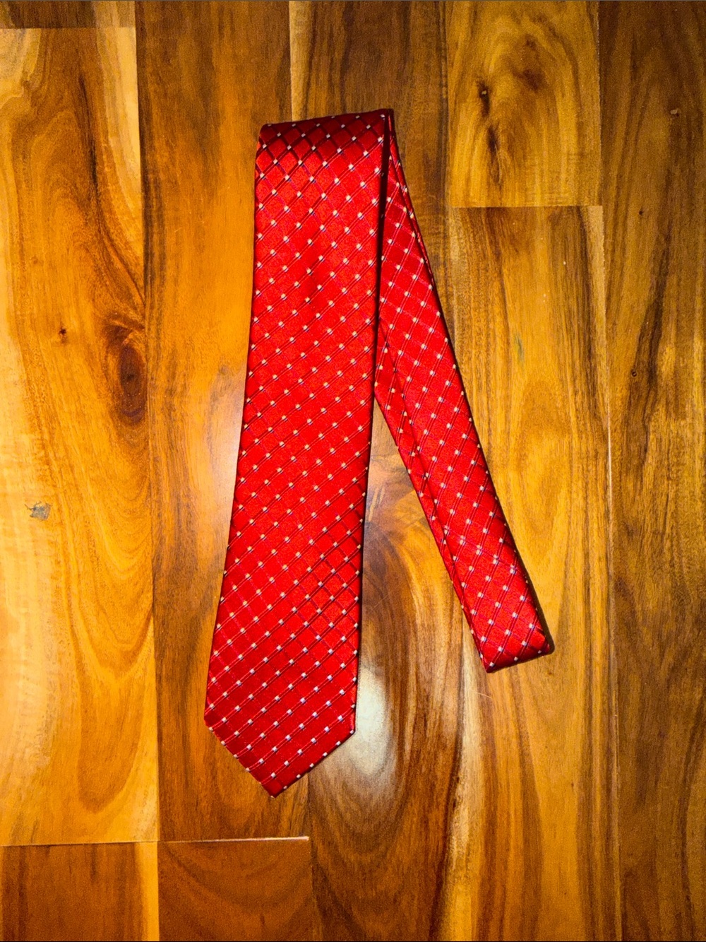 Van Heusen Red Silk Tie with Micro Dot Grid